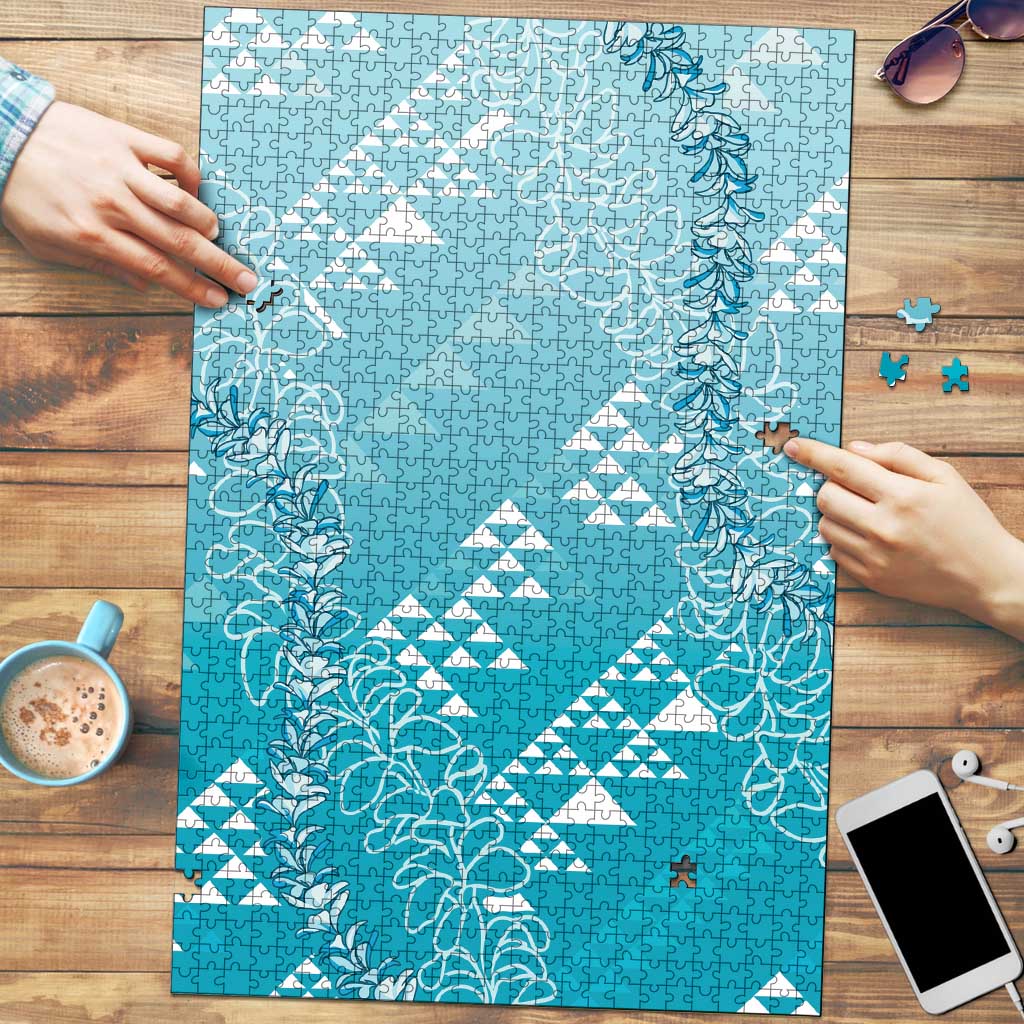 Hawaii Turquoise Kapa Puzzle Vintage 'Ohe Kāpala Motifs Mix Plumeria Leis LT7 Turquoise - Polynesian Pride