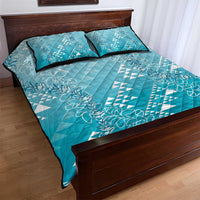 Hawaii Turquoise Kapa Quilt Bed Set Vintage 'Ohe Kāpala Motifs Mix Plumeria Leis LT7 - Polynesian Pride