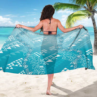 Hawaii Turquoise Kapa Sarong Vintage 'Ohe Kāpala Motifs Mix Plumeria Leis