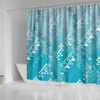 Hawaii Turquoise Kapa Shower Curtain Vintage 'Ohe Kāpala Motifs Mix Plumeria Leis LT7 - Polynesian Pride