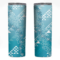 Hawaii Turquoise Kapa Skinny Tumbler Vintage 'Ohe Kāpala Motifs Mix Plumeria Leis