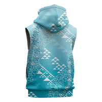 Hawaii Turquoise Kapa Sleeveless Hoodie Vintage 'Ohe Kāpala Motifs Mix Plumeria Leis LT7 - Polynesian Pride