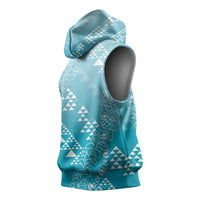 Hawaii Turquoise Kapa Sleeveless Hoodie Vintage 'Ohe Kāpala Motifs Mix Plumeria Leis LT7 - Polynesian Pride