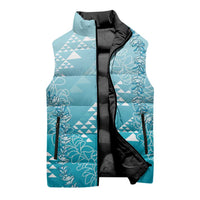 Hawaii Turquoise Kapa Sleeveless Puffer Jacket Vintage 'Ohe Kāpala Motifs Mix Plumeria Leis LT7 - Polynesian Pride