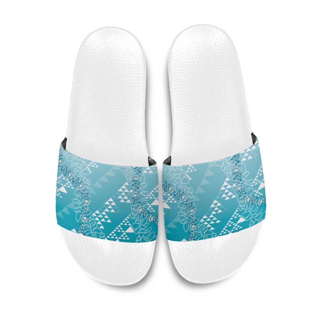 Hawaii Turquoise Kapa Slide Sandals Vintage 'Ohe Kāpala Motifs Mix Plumeria Leis LT7 Turquoise - Polynesian Pride