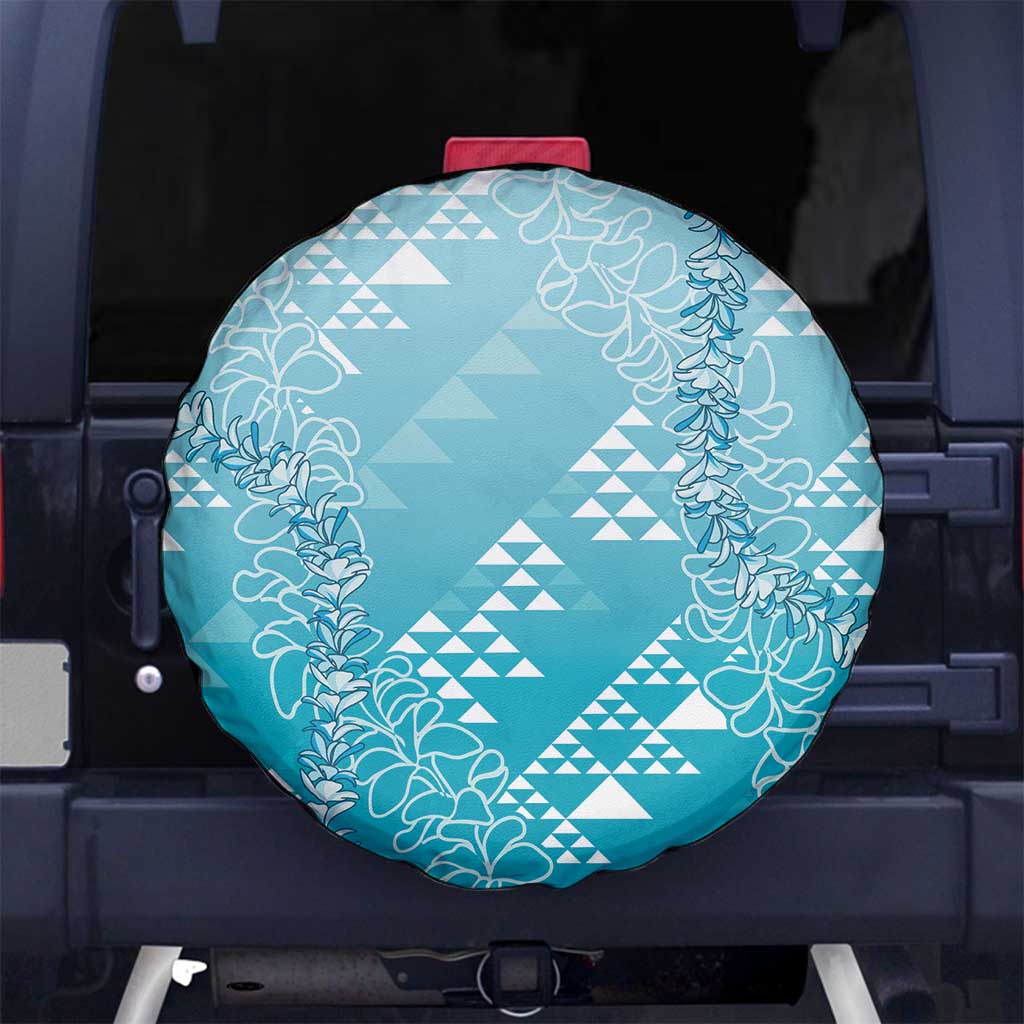 Hawaii Turquoise Kapa Spare Tire Cover Vintage 'Ohe Kāpala Motifs Mix Plumeria Leis LT7 No hole Turquoise - Polynesian Pride