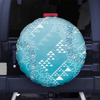 Hawaii Turquoise Kapa Spare Tire Cover Vintage 'Ohe Kāpala Motifs Mix Plumeria Leis LT7 No hole Turquoise - Polynesian Pride