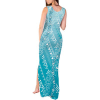Hawaii Turquoise Kapa Tank Maxi Dress Vintage 'Ohe Kāpala Motifs Mix Plumeria Leis LT7 - Polynesian Pride