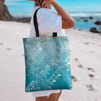 Hawaii Turquoise Kapa Tote Bag Vintage 'Ohe Kāpala Motifs Mix Plumeria Leis LT7 - Polynesian Pride