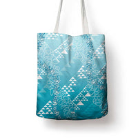 Hawaii Turquoise Kapa Tote Bag Vintage 'Ohe Kāpala Motifs Mix Plumeria Leis LT7 - Polynesian Pride