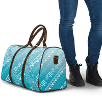 Hawaii Turquoise Kapa Travel Bag Vintage 'Ohe Kāpala Motifs Mix Plumeria Leis LT7 - Polynesian Pride