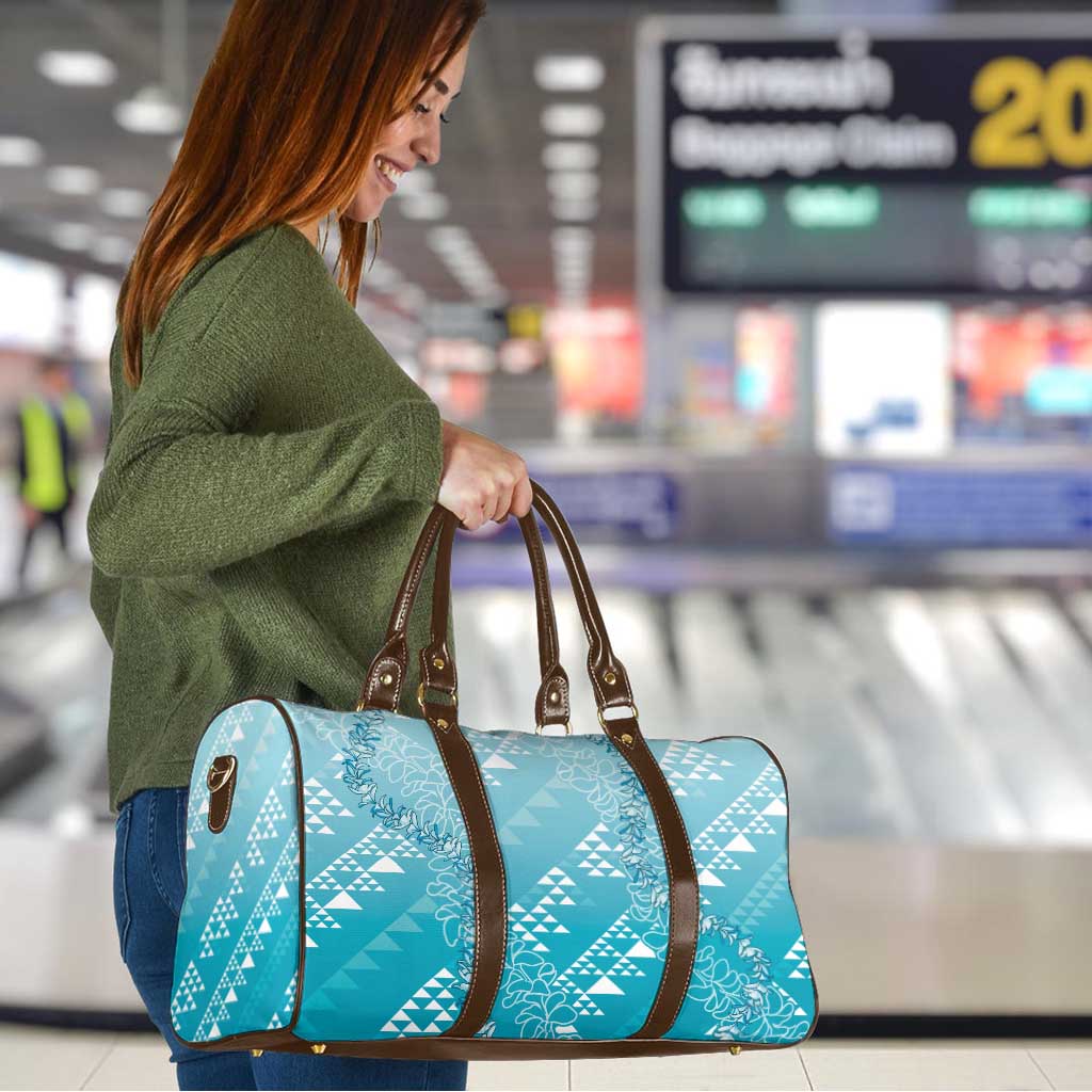 Hawaii Turquoise Kapa Travel Bag Vintage 'Ohe Kāpala Motifs Mix Plumeria Leis LT7 - Polynesian Pride