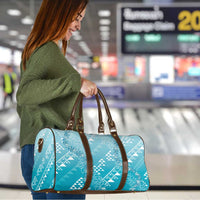 Hawaii Turquoise Kapa Travel Bag Vintage 'Ohe Kāpala Motifs Mix Plumeria Leis LT7 - Polynesian Pride