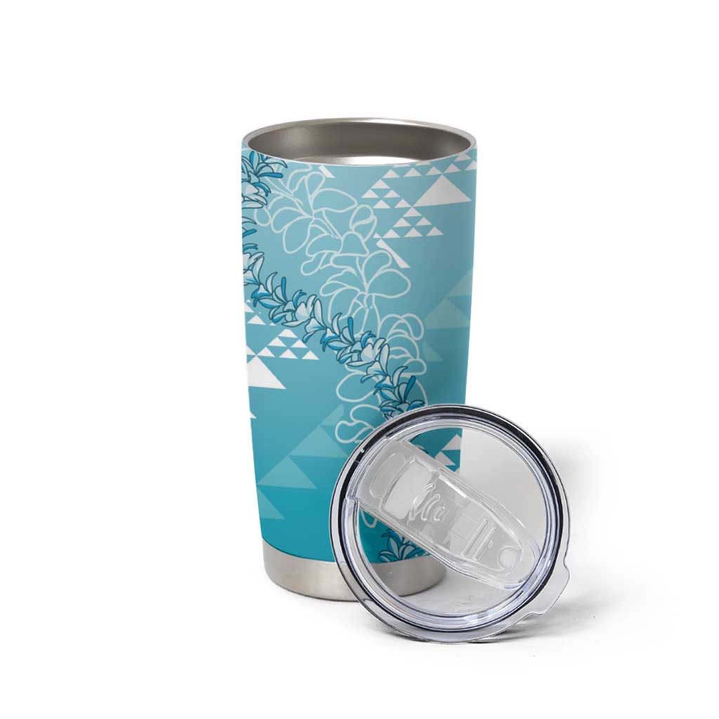 Hawaii Turquoise Kapa Tumbler Cup Vintage 'Ohe Kāpala Motifs Mix Plumeria Leis LT7 - Polynesian Pride