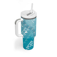 Hawaii Turquoise Kapa Tumbler With Handle Vintage 'Ohe Kāpala Motifs Mix Plumeria Leis LT7 - Polynesian Pride