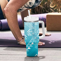 Hawaii Turquoise Kapa Tumbler With Handle Vintage 'Ohe Kāpala Motifs Mix Plumeria Leis LT7 - Polynesian Pride