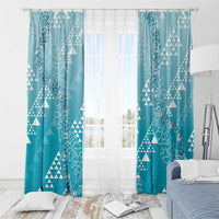 Hawaii Turquoise Kapa Window Curtain Vintage 'Ohe Kāpala Motifs Mix Plumeria Leis