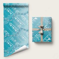 Hawaii Kapa Vintage Motifs Mix Plumeria Leis Wrapping Paper Turquoise