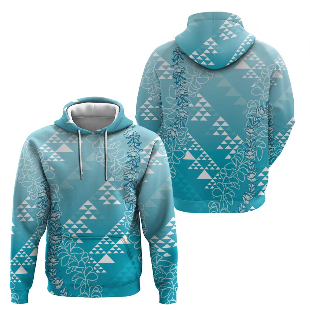 Hawaii Turquoise Kapa Zip Hoodie Vintage 'Ohe Kāpala Motifs Mix Plumeria Leis LT7 - Polynesian Pride