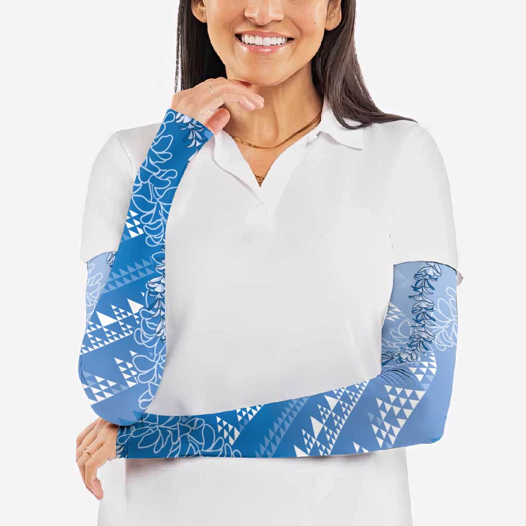Hawaii Royal Blue Kapa Arm Sleeves Vintage 'Ohe Kāpala Motifs Mix Plumeria Leis