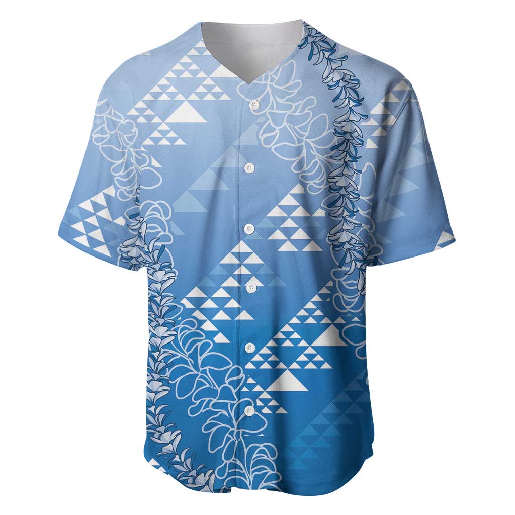 Hawaii Royal Blue Kapa Baseball Jersey Vintage 'Ohe Kāpala Motifs Mix Plumeria Leis