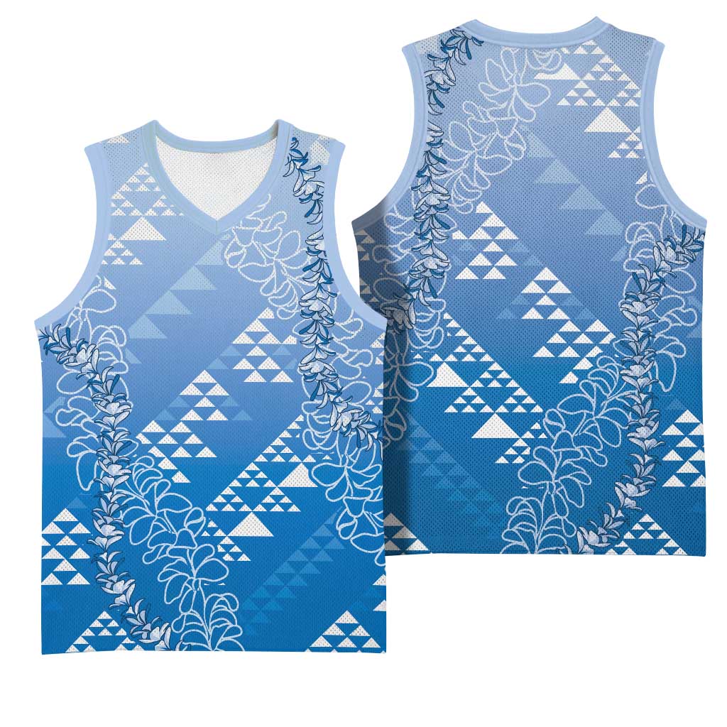 Hawaii Royal Blue Kapa Basketball Jersey Vintage 'Ohe Kāpala Motifs Mix Plumeria Leis LT7 - Polynesian Pride