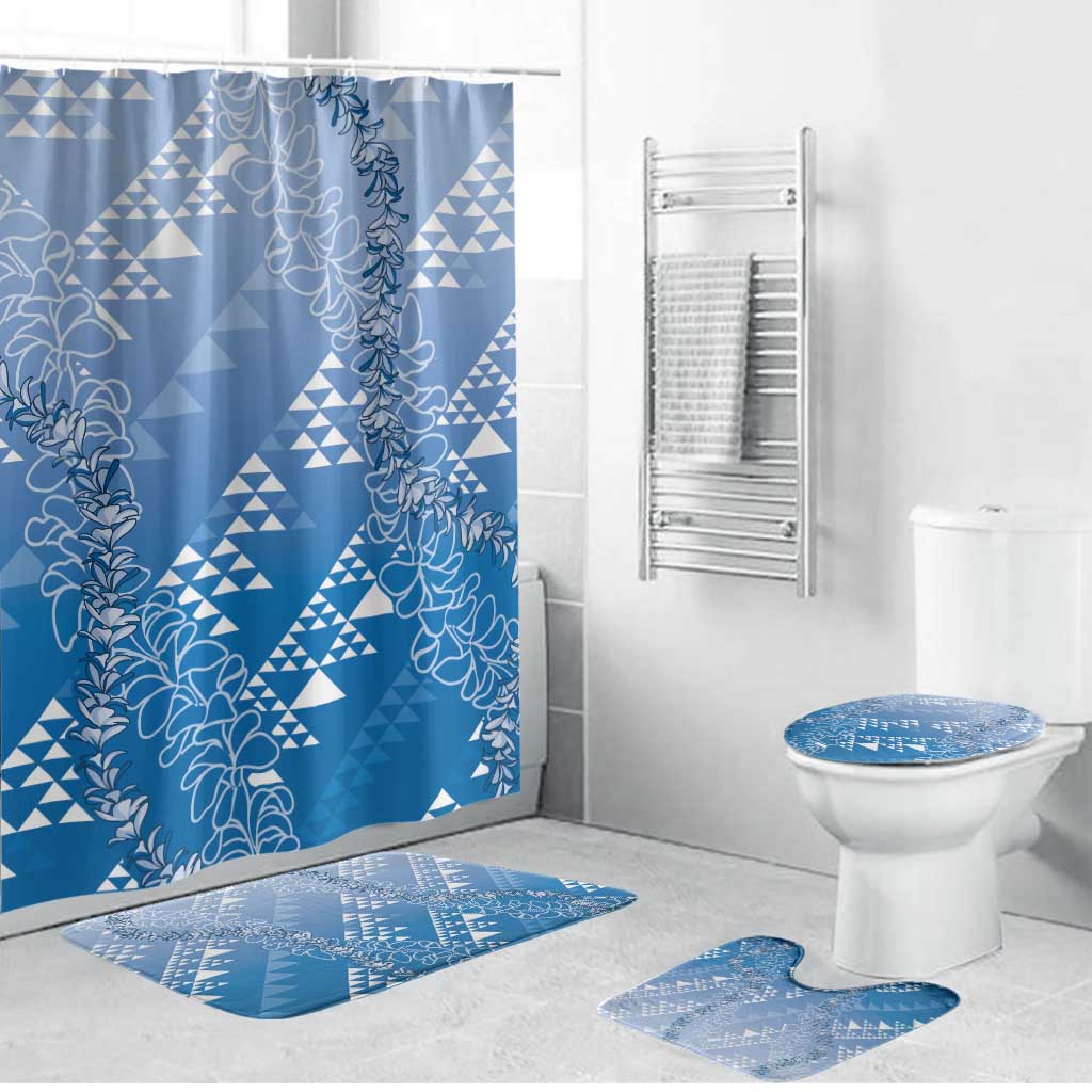 Hawaii Royal Blue Kapa Bathroom Set Vintage 'Ohe Kāpala Motifs Mix Plumeria Leis LT7 Bathroom Set (4 pcs) Royal Blue - Polynesian Pride