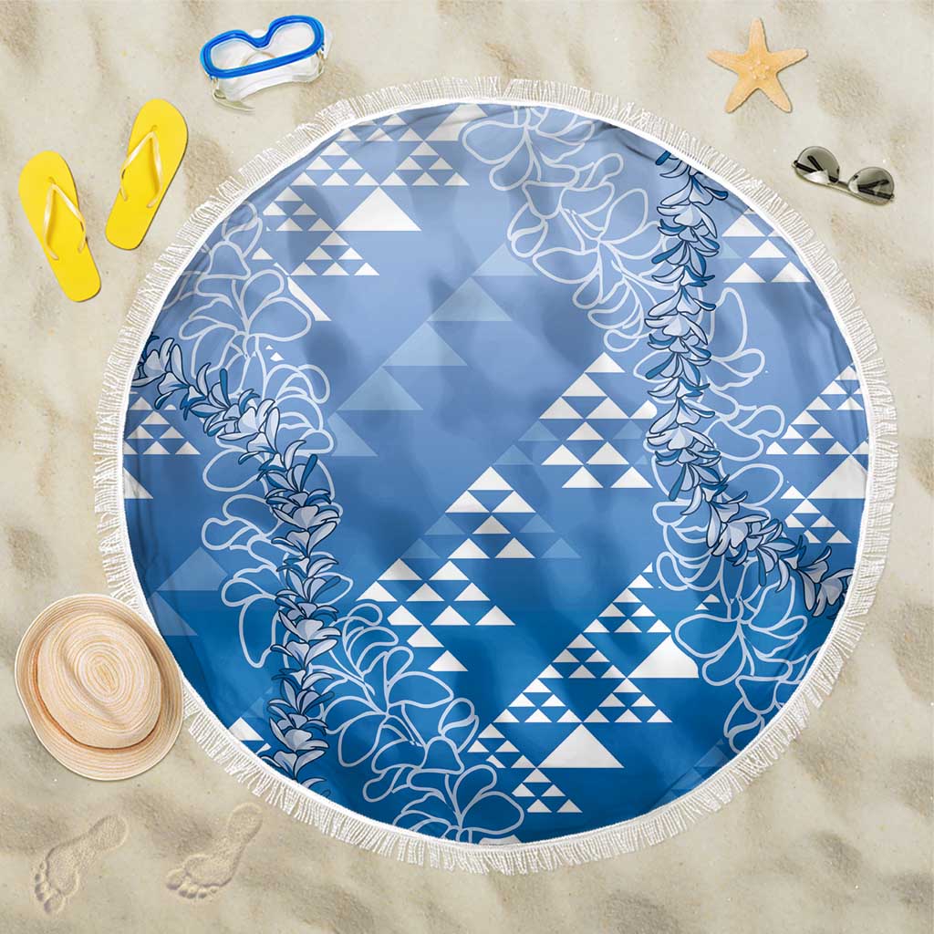 Hawaii Royal Blue Kapa Beach Blanket Vintage 'Ohe Kāpala Motifs Mix Plumeria Leis LT7 One Size 150cm Royal Blue - Polynesian Pride