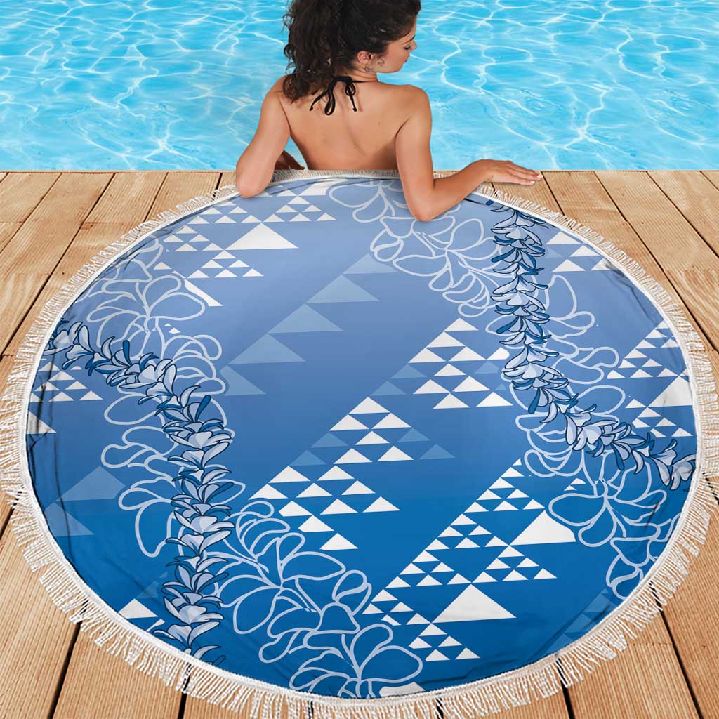 Hawaii Royal Blue Kapa Beach Blanket Vintage 'Ohe Kāpala Motifs Mix Plumeria Leis LT7 - Polynesian Pride