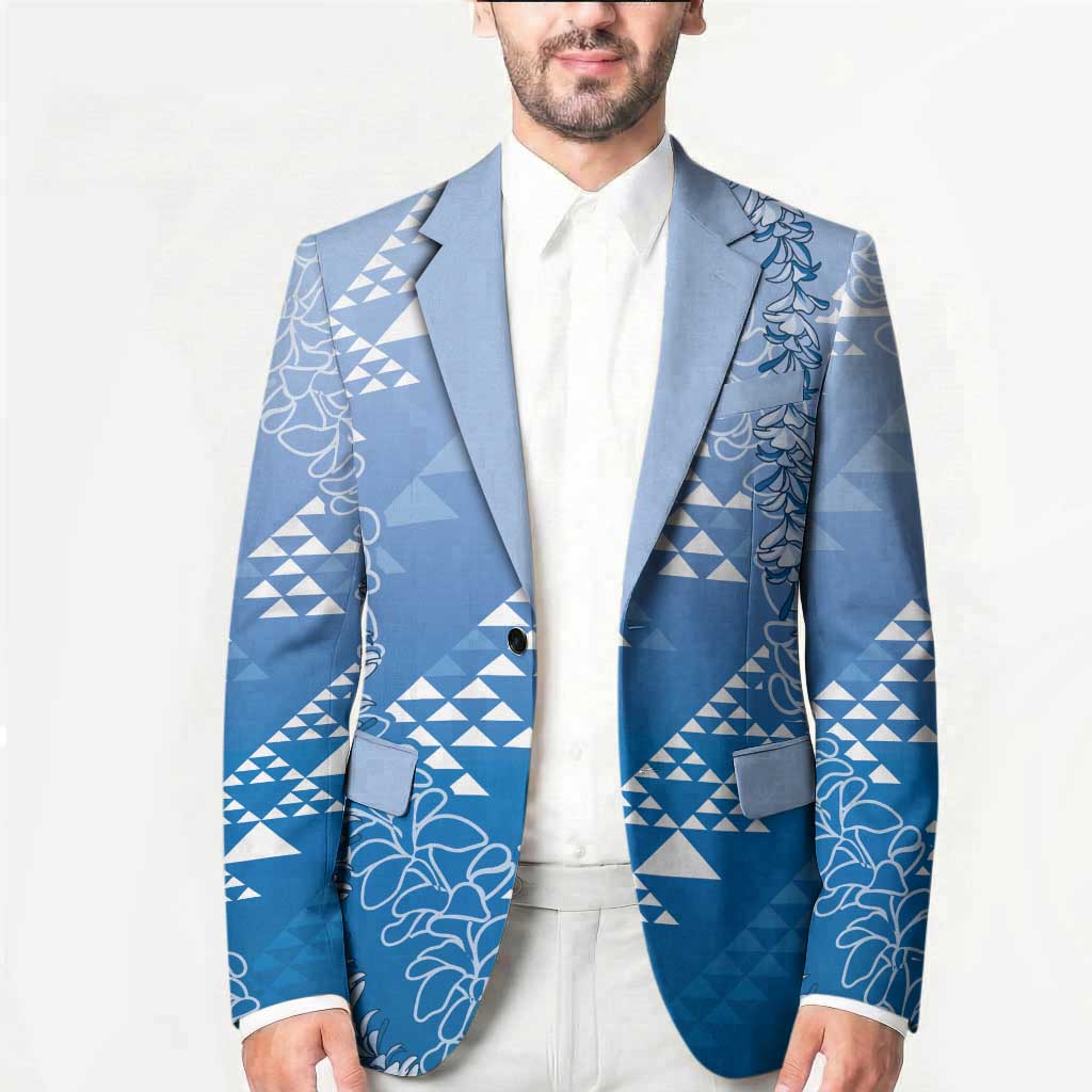 Hawaii Royal Blue Kapa Blazer Vintage 'Ohe Kāpala Motifs Mix Plumeria Leis