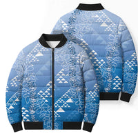 Hawaii Royal Blue Kapa Bomber Puffer Jacket Vintage 'Ohe Kāpala Motifs Mix Plumeria Leis