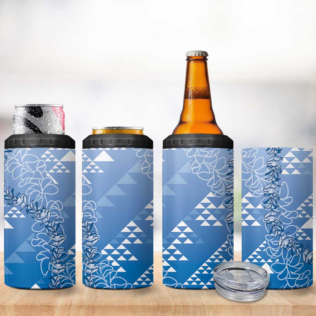 Hawaii Royal Blue Kapa 4 in 1 Can Cooler Tumbler Vintage 'Ohe Kāpala Motifs Mix Plumeria Leis