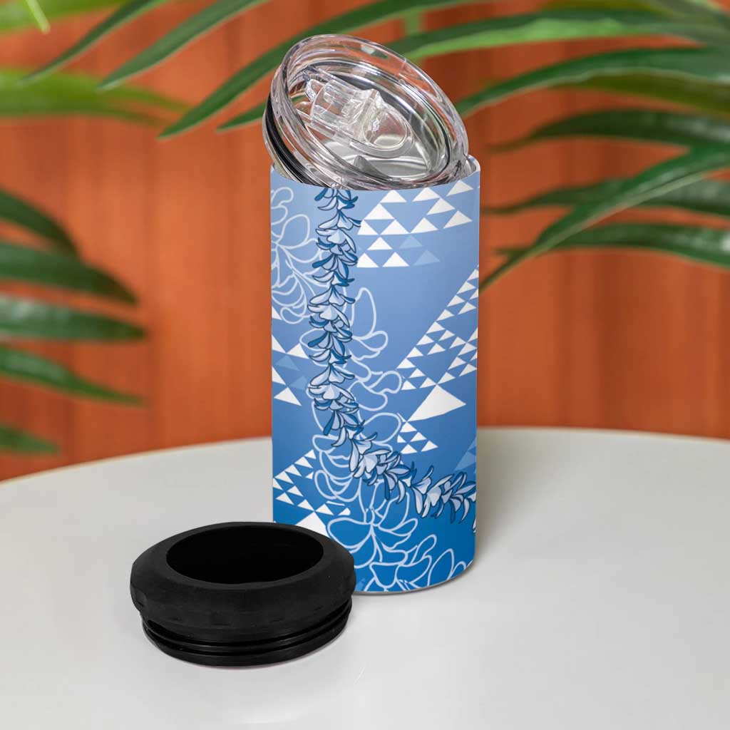 Hawaii Royal Blue Kapa 4 in 1 Can Cooler Tumbler Vintage 'Ohe Kāpala Motifs Mix Plumeria Leis