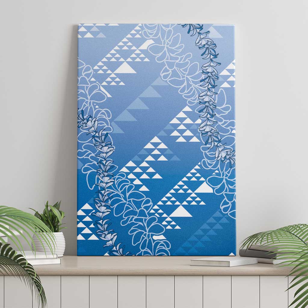 Hawaii Royal Blue Kapa Canvas Wall Art Vintage 'Ohe Kāpala Motifs Mix Plumeria Leis LT7 - Polynesian Pride