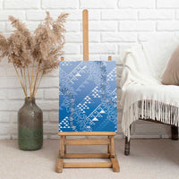 Hawaii Royal Blue Kapa Canvas Wall Art Vintage 'Ohe Kāpala Motifs Mix Plumeria Leis LT7 - Polynesian Pride