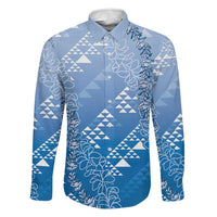 Hawaii Royal Blue Kapa Family Matching Long Sleeve Bodycon Dress and Hawaiian Shirt Vintage 'Ohe Kāpala Motifs Mix Plumeria Leis LT7 Dad's Shirt - Long Sleeve Royal Blue - Polynesian Pride