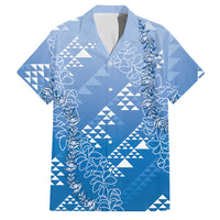 Hawaii Royal Blue Kapa Family Matching Off The Shoulder Long Sleeve Dress and Hawaiian Shirt Vintage 'Ohe Kāpala Motifs Mix Plumeria Leis LT7 Dad's Shirt - Short Sleeve Royal Blue - Polynesian Pride