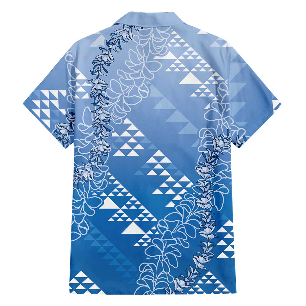 Hawaii Royal Blue Kapa Family Matching Off The Shoulder Long Sleeve Dress and Hawaiian Shirt Vintage 'Ohe Kāpala Motifs Mix Plumeria Leis LT7 - Polynesian Pride