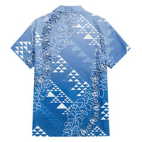 Hawaii Royal Blue Kapa Family Matching Off Shoulder Short Dress and Hawaiian Shirt Vintage 'Ohe Kāpala Motifs Mix Plumeria Leis LT7 - Polynesian Pride