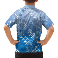 Hawaii Royal Blue Kapa Family Matching Summer Maxi Dress and Hawaiian Shirt Vintage 'Ohe Kāpala Motifs Mix Plumeria Leis LT7 - Polynesian Pride