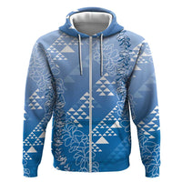 Hawaii Royal Blue Kapa Hoodie Vintage 'Ohe Kāpala Motifs Mix Plumeria Leis LT7 Zip Hoodie Royal Blue - Polynesian Pride