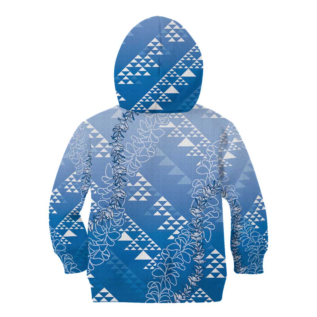Hawaii Royal Blue Kapa Kid Hoodie Vintage 'Ohe Kāpala Motifs Mix Plumeria Leis LT7 - Polynesian Pride