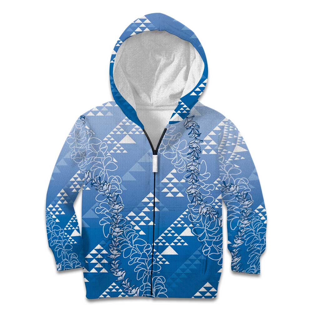 Hawaii Royal Blue Kapa Kid Hoodie Vintage 'Ohe Kāpala Motifs Mix Plumeria Leis LT7 Zip Hoodie Royal Blue - Polynesian Pride