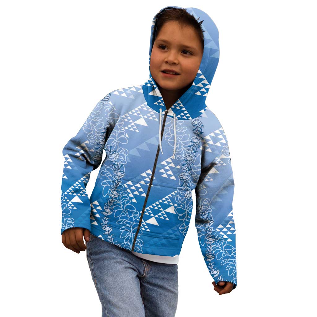 Hawaii Royal Blue Kapa Kid Hoodie Vintage 'Ohe Kāpala Motifs Mix Plumeria Leis LT7 - Polynesian Pride