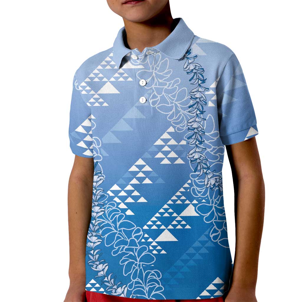 Hawaii Royal Blue Kapa Kid Polo Shirt Vintage 'Ohe Kāpala Motifs Mix Plumeria Leis LT7 Kid Royal Blue - Polynesian Pride