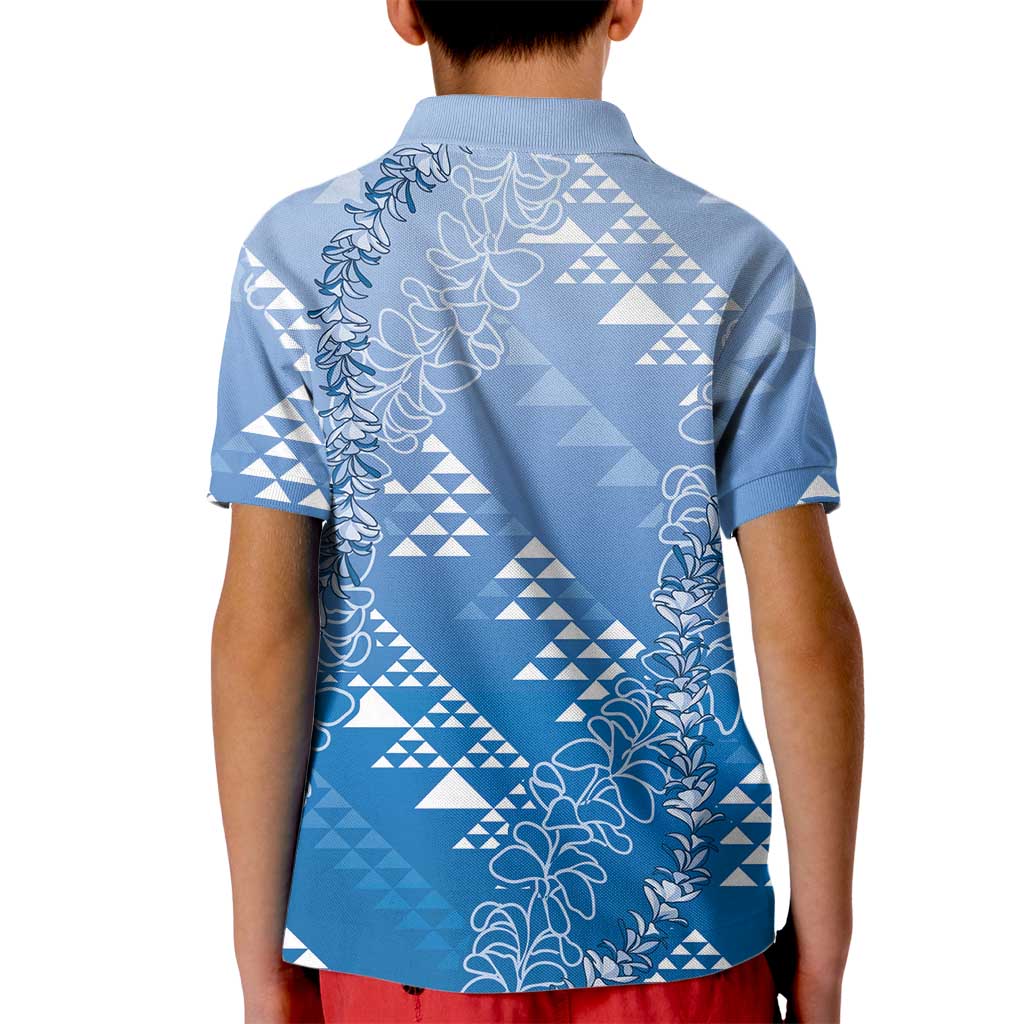 Hawaii Royal Blue Kapa Kid Polo Shirt Vintage 'Ohe Kāpala Motifs Mix Plumeria Leis LT7 - Polynesian Pride