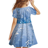 Hawaii Royal Blue Kapa Kid Short Sleeve Dress Vintage 'Ohe Kāpala Motifs Mix Plumeria Leis LT7 - Polynesian Pride