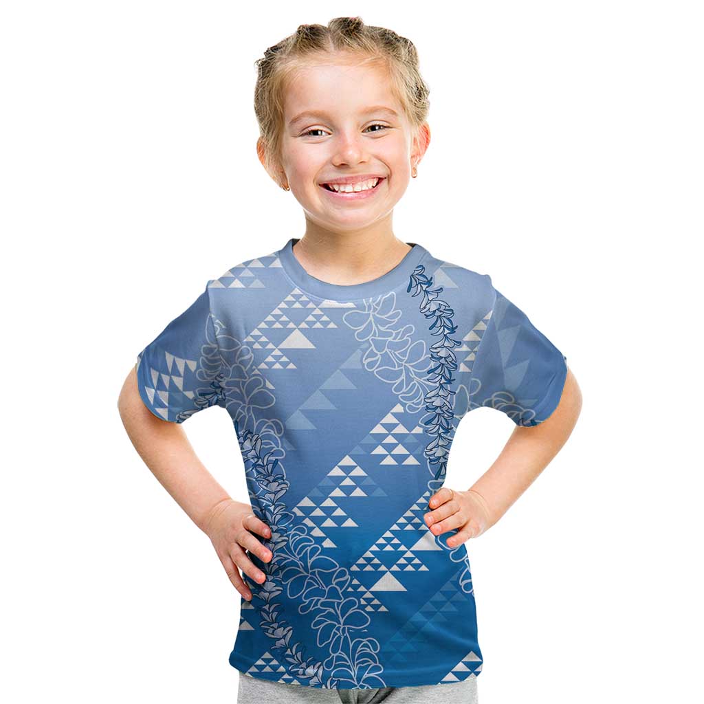 Hawaii Royal Blue Kapa Kid T Shirt Vintage 'Ohe Kāpala Motifs Mix Plumeria Leis LT7 Royal Blue - Polynesian Pride