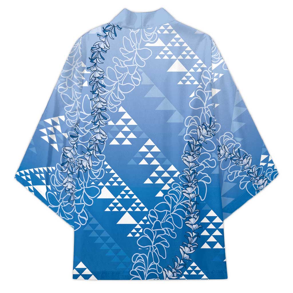 Hawaii Royal Blue Kapa Kimono Vintage 'Ohe Kāpala Motifs Mix Plumeria Leis LT7 - Polynesian Pride
