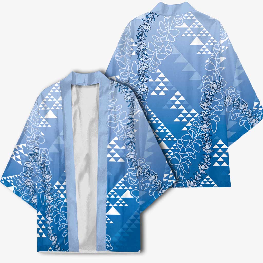 Hawaii Royal Blue Kapa Kimono Vintage 'Ohe Kāpala Motifs Mix Plumeria Leis LT7 - Polynesian Pride